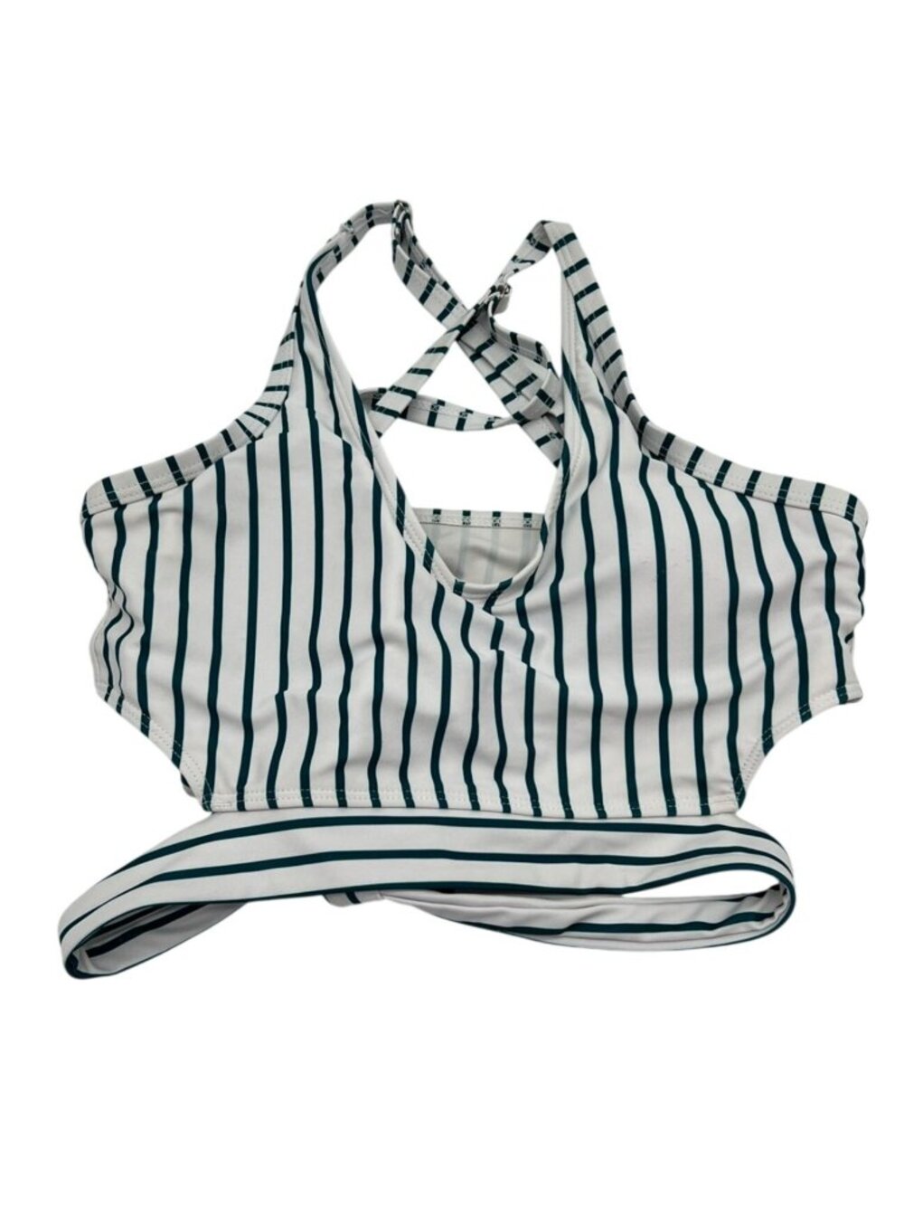 Zaful Womens Striped Padded Tie-Back Halter Bikini Top Swimwear Size 6 Green